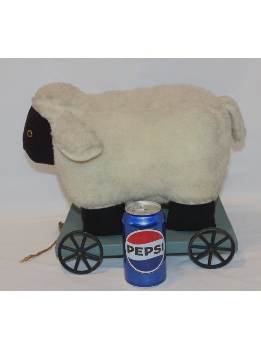 Vtg Country Farmhouse Sheep Lamb on Wheels Wood Twine Pull Toy Decor Snuggler - Picture 1 of 15